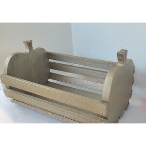 Wooden Apple Basket Magazine Holder Slatted Book Bin Cottage Fall Farm Decor 13"